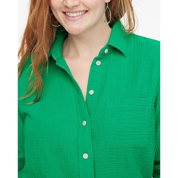 NWT J.Crew Green Crinkle Gauze Cotton Coastal Granddaughter Button Down Top XS - Picture 3 of 16